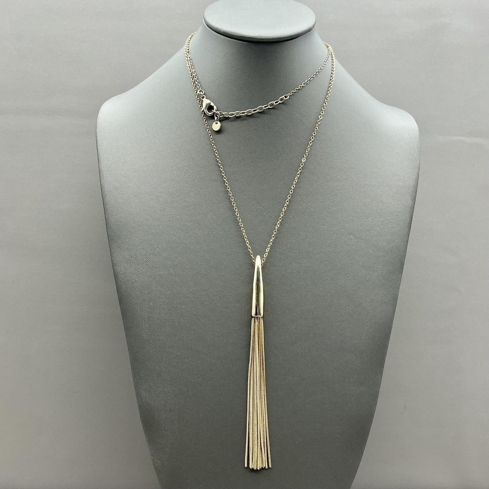 Halogen Necklace Gold Tone Tassel Fringe Pendant Chain Lobster Clasp 30 Inch
